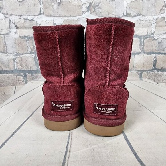 UGG Koolaburra Suede Leather Shearling Fur Lined Winter Boots Cranberry Size 4 - Picture 6 of 15